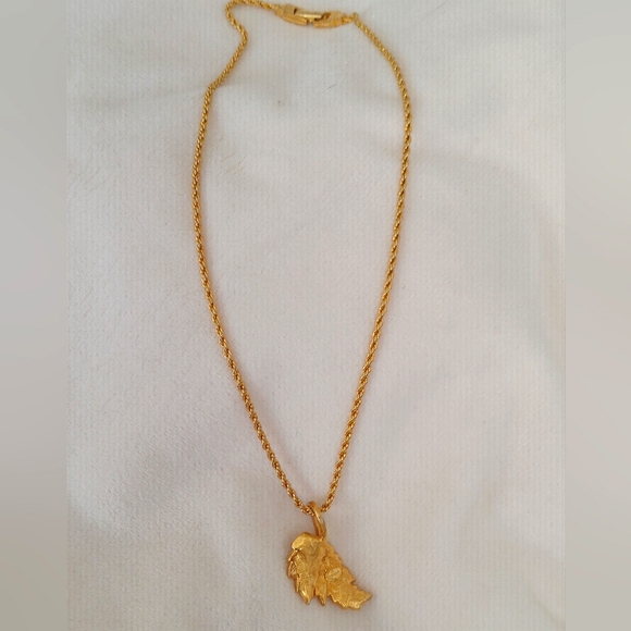 Vintage Givenchy Gold Tone Feather with Rhinestone Necklace - Picture 3 of 12